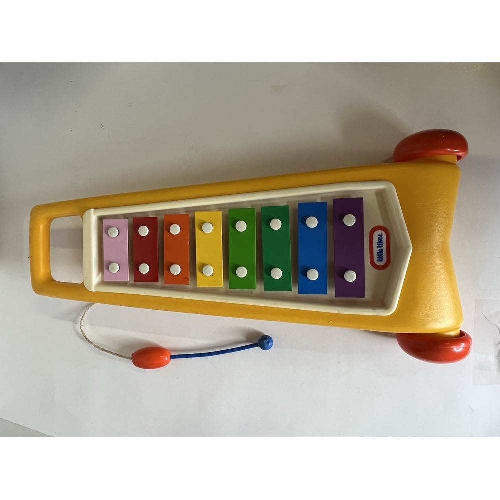 Vintage LITTLE TIKES  Rolling Xylophone  ~ Yellow w/Orange Wheels USA ~ EUC